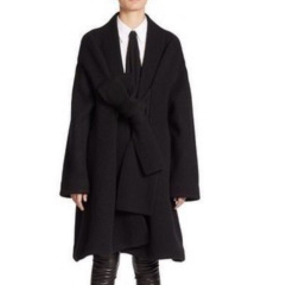 Acne Studios Coat Black Boiled Wool Hava Tie Front Oversized Coatigan XS
